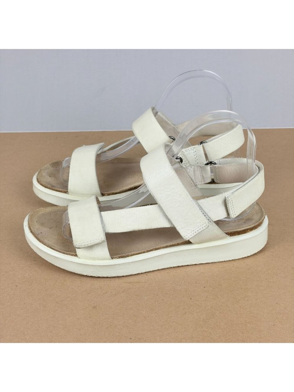 Ecco Corksphere Leather Sandals Womens 6 Off White Hook and Loop Casual Comfort